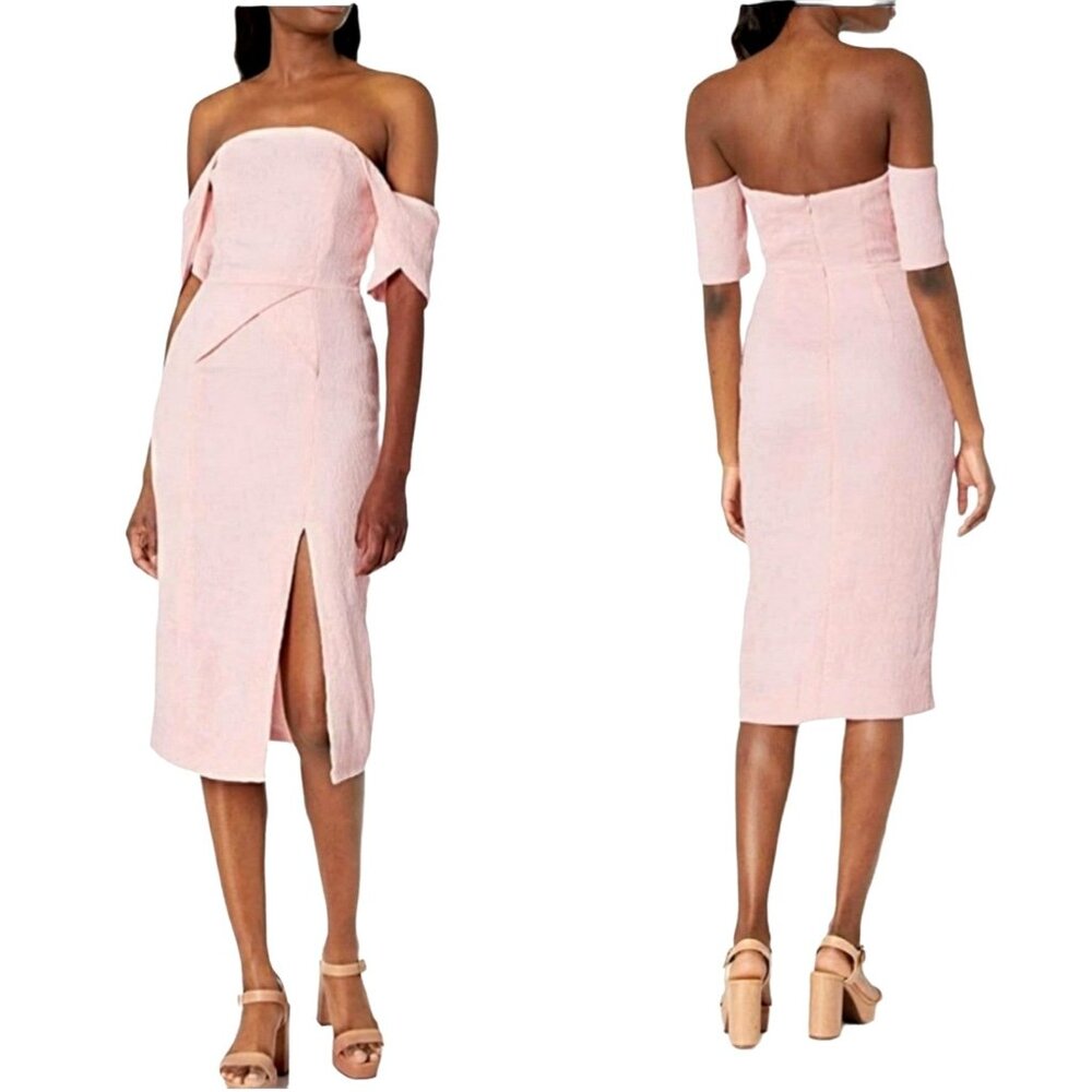 ELLIAT M Dress Acacia Crape Textured Off Shoulder Pleated Slit Front Knee Length - Picture 15 of 16